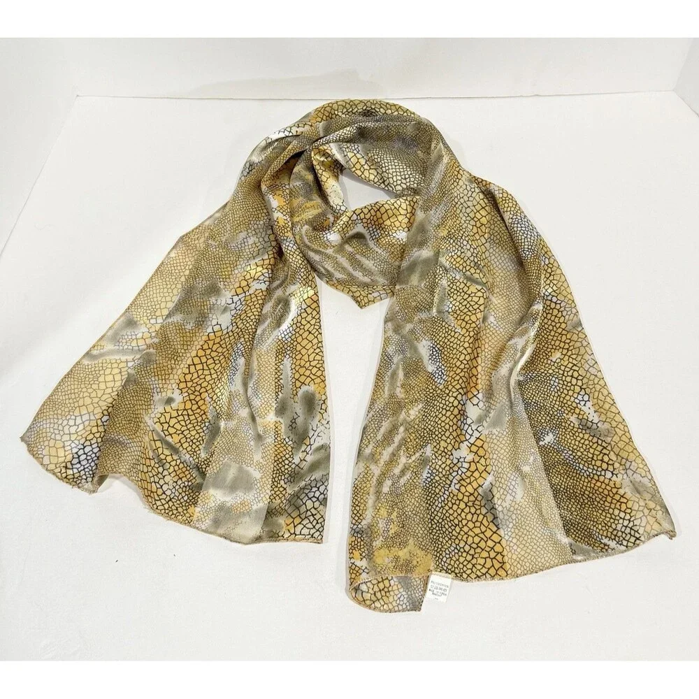 Women’s Snake Print Scarf Sheer Lightweight Gold Black Gray Animal Print Wrap